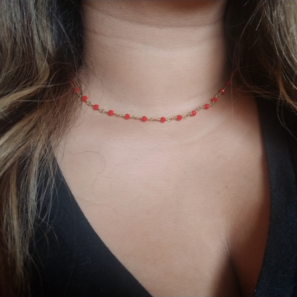 ❤Red Jade Rosary Choker Necklace